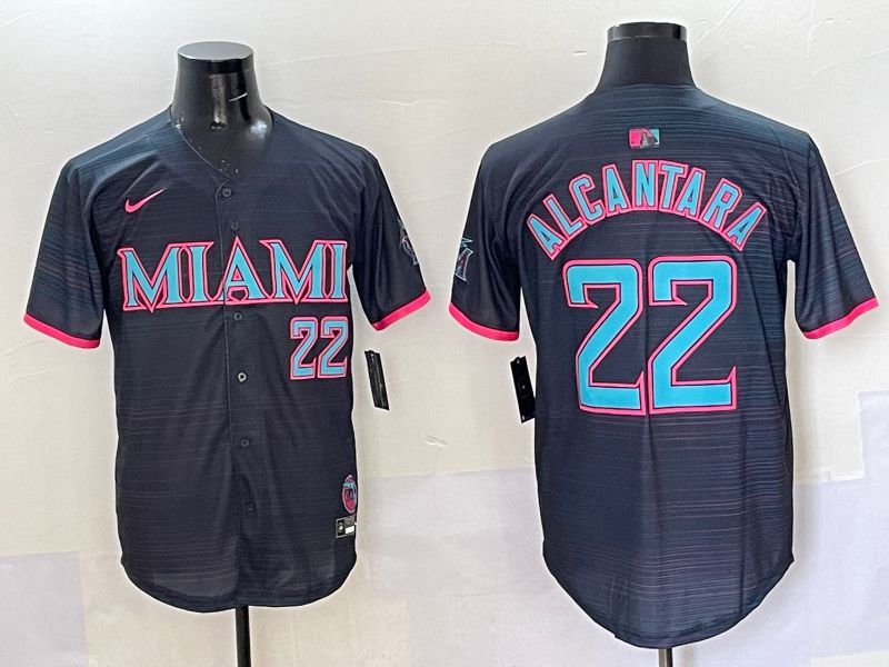 Men 2025 Miami Marlins #22 Alcantara Black Joint Name Nike MLB Jersey style 9
